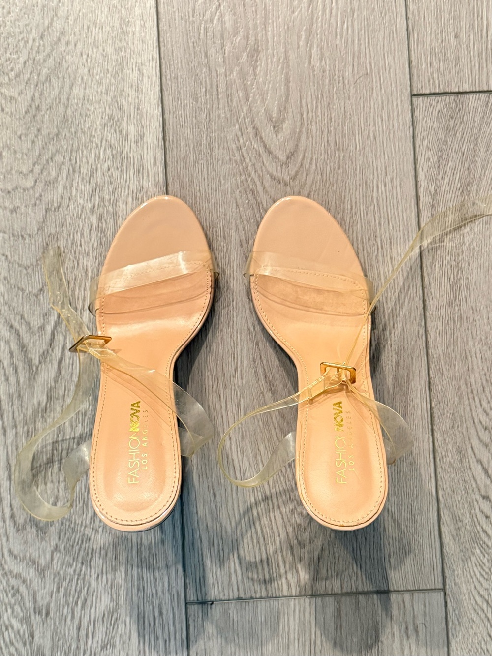 Fashion Nova Nude Clear Strap Ankle Tie Sandals